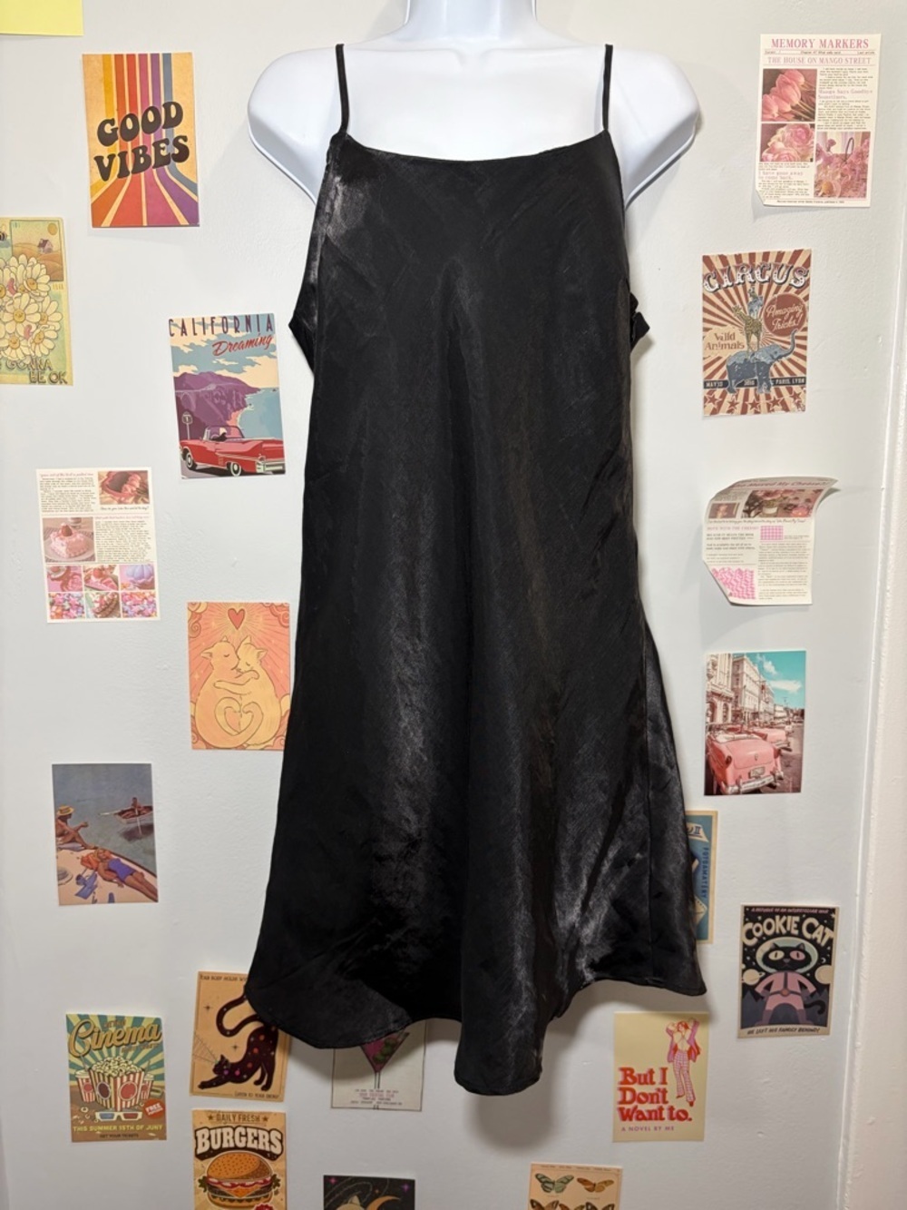 Forever 21 Black Satin Midi Slip Skirt